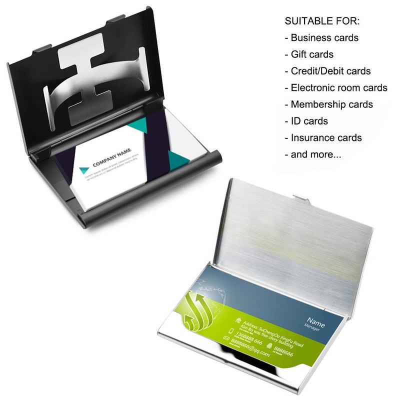 2 Pcs Business Card Holders, SENHAI Professional Thumb-Drive Slide Out Business Card Case and Stainless Steel ID Name Wallet Credit Card Holder for Men and Women - Black