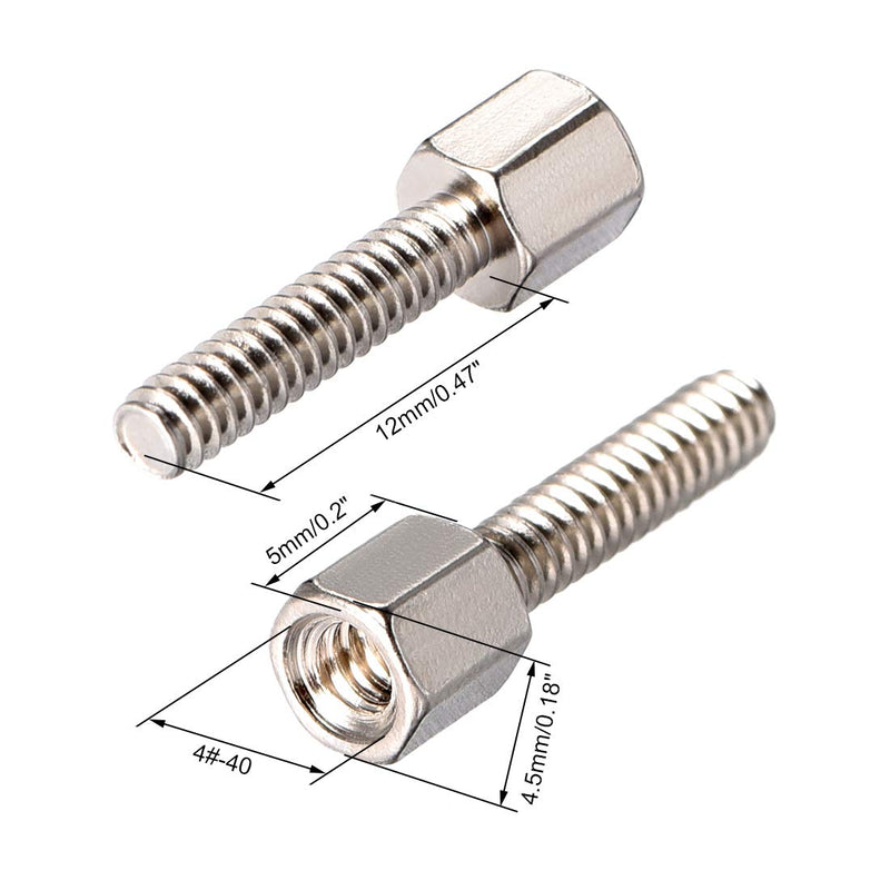 uxcell 4#-40 5+12mm F/M Brass Hex Standoff Spacer Screws PCB Pillar Nickel Plated 100 Pcs