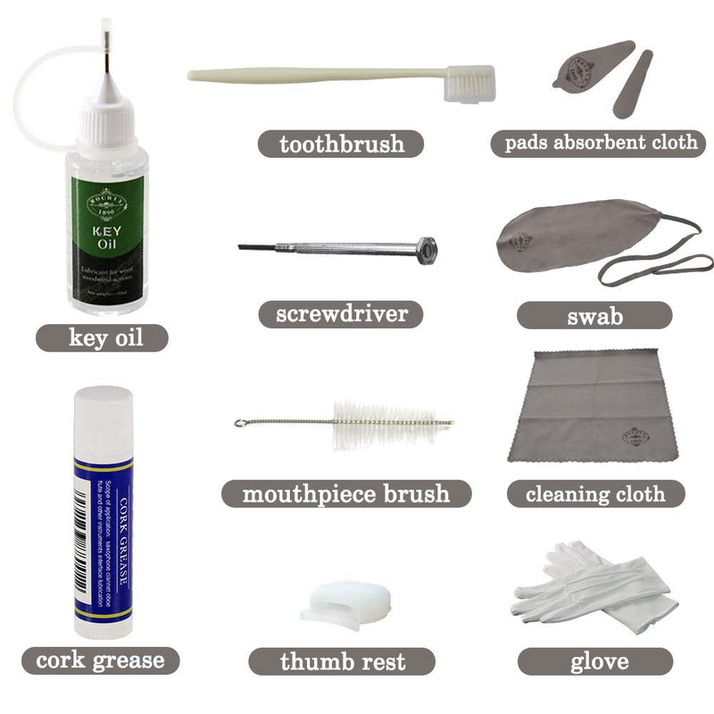 Rochix Clarinet Cleaner Care Cleaning Kit,Maintenance Kit,Gray,Key Oil,Cork Grease,Swab,Cleaning Cloth,Thumb Rest,Mouthpiece Brush and More gray