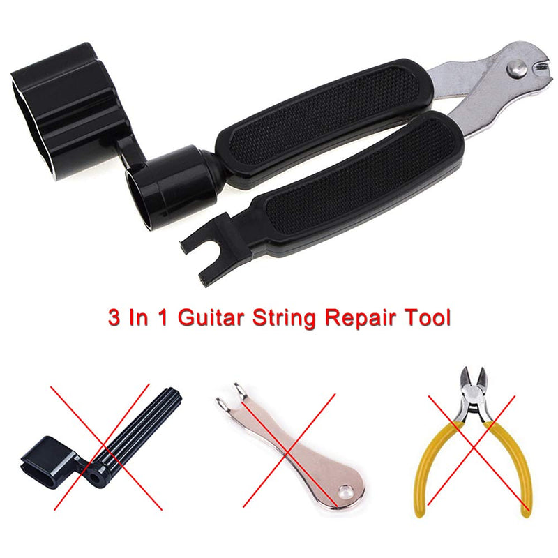 CJRSLRB Guitar String Winder Cutter and Bridge Pin Puller, 3 In 1 Guitar Repair Tool (Black) Black