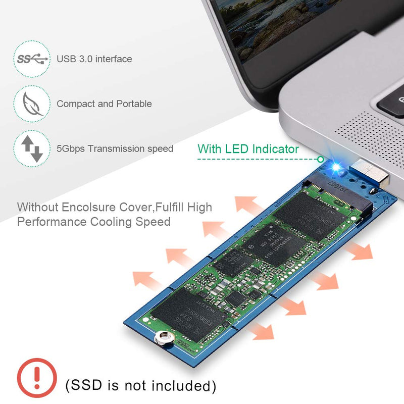 M.2 USB 3.0 Adapter, M.2 B Key Converter to USB 3.0 Reader Card as Portable External Hard Drive,Support SATA Based SSD 2230 2242 2260 2280