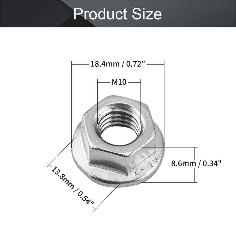 MroMax M10-1.5mm Serrated Flange Hex Lock Nuts 304 Stainless Steel Serrated Metric Hex Flange Lock Nuts for Automobiles, Motorcycles, Generators, Home Appliances Silver 12Pcs