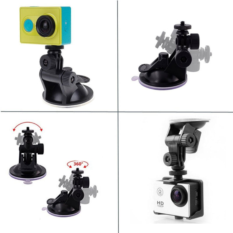 OctinPris in Car Windscreen Universal Suction Cup Mount Car for Windshield Dash Cam Camera Camcorder Mount Holder Stand 360 Rotation with 60cm Stainless Steel Tether and 1/4 Thread to Action Camera