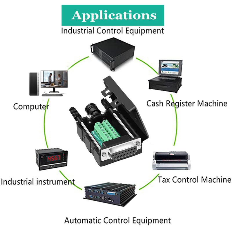 Jienk 10PCS DB15 RS232 D-SUB Serial Adapters, 15Pin Port Terminal Solderless Breakout Board Connector with Case Accessories (DB15 Female) DB15 Female