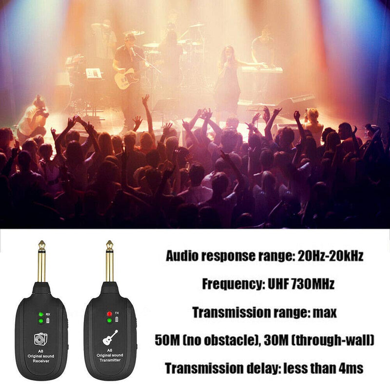 [AUSTRALIA] - Wireless Guitar System Guitar UHF Wireless Audio Transmitter Receiver Electric Digital Guitar System Transmitter Receiver Set UHF A8 