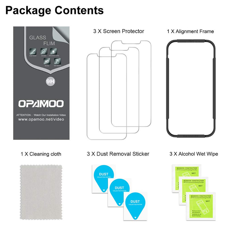 opamoo 3 Pack Screen Protector Compatible with iPhone 12/12 Pro Glass Screen Protector 6.1'' [Easy Installation Kit] Tempered Glass Film Compatible with iPhone 12/12 Pro, Anti Scratch, Bubble Free