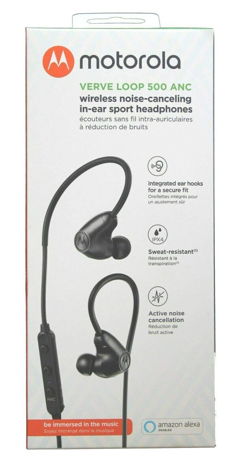 Motorola Verve Loop 500 ANC Sweat & Water Resistant Stereo Bluetooth 4.2 Earbuds "Siri & Google" Compatible (Retail Packing Kit) - Black
