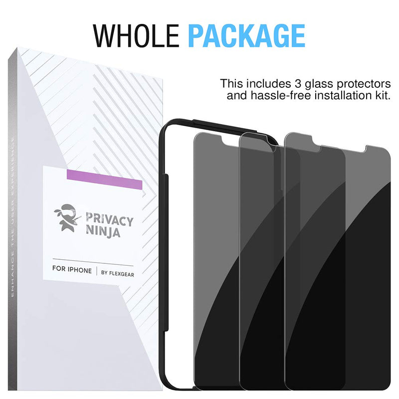 PrivacyNinja Privacy Screen Protector for iPhone 12 Pro MAX [New Generation] Full Coverage Tempered Glass (3-Pack)