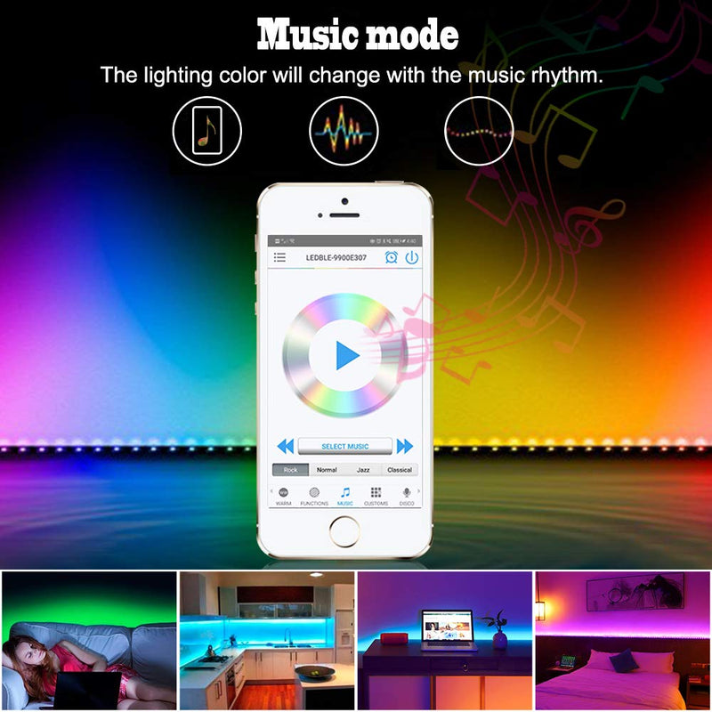 [AUSTRALIA] - INDARUN Bluetooth RGB LED Strip Lights 16.4ft 5M Flexible Tape Lights Dimmable Color Changing SMD 5050 150LEDs Strip Lights Kit with 12V Plug Adapter for Home Bedroom Party 1 Pack 