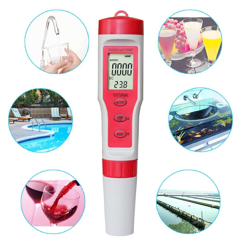 Professional Multifunctional 4 in 1 TDS PH Meter Digital Water Tester, YINMIK PH/TDS/EC/Temperature Meter 4 in 1, Water Quality Monitor Tester Kit for Pools, Drinking Water, Hydroponic, Aquariums