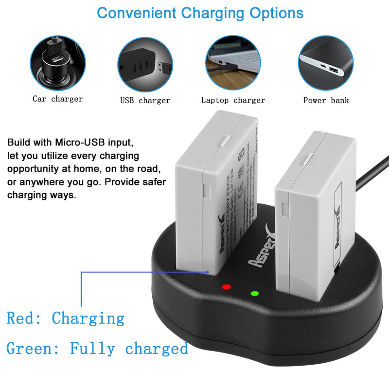 Asperx LP-E8 Battery 2 Pack and Fast Dual Charger Set Compatible with Canon EOS Rebel T2i, T3i, T4i, T5i, EOS 550D, 600D, 650D, 700D, Kiss X4, X5, X6, LC-E8E Digital Camera