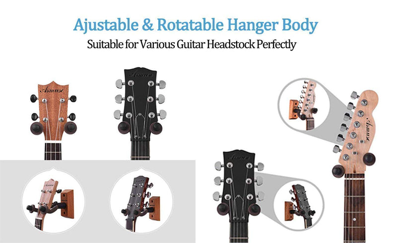 3 Packs Guitar Hanger Real Hardwood Black Walnut Wall Mount Holder for Acoustic Electric Guitar Bass Folk Ukulele Violin Mandolin Banjo 3 Packs (Black Walnut)