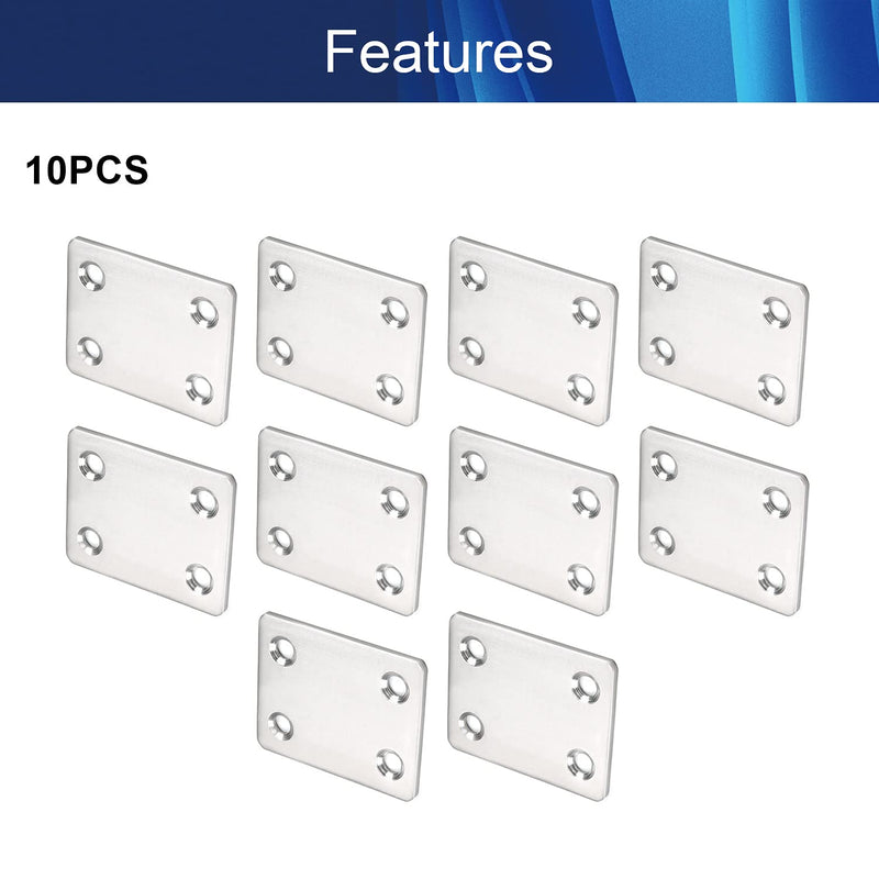 Aicosineg 10pcs Stainless Steel Straight Brace Brackets 1.85" x 1.50" Small Flat Straight Mending Plates Fastener for Repair Fixing Joint Connector Furniture Silver Tone