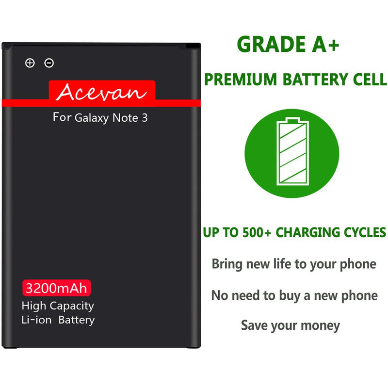 Note 3 Battery Acevan Li-ion Battery Replacement for Samsung Galaxy Note 3 N900, Verizon N900V, Sprint N900P, AT&T N900A, N900T, N9005 LTE Galaxy Note 3 Batteries