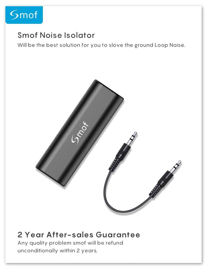 Smof Upgraded Ground Loop Noise Isolator, Noise Filter for Car Audio/Home Stereo System (Eliminate The Buzzing Noise Completely) with 3.5mm Audio Cable, Black