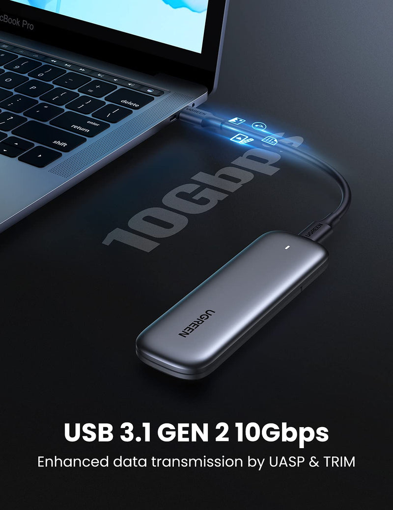 UGREEN M.2 NVMe SSD Enclosure USB C 3.1 Gen 2 to M-Key M&B-Key NVMe PCIe 10Gbps External Enclosure Thunderbolt 3 Compatible with MacBook Pro WD Samsung Toshiba 2230 2242 2260 2280 NVMe PCIe SSD
