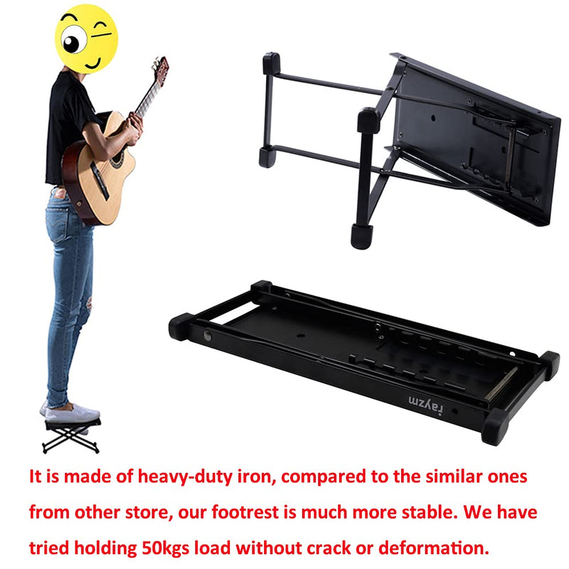 Rayzm Guitar Footrest with Anti-Slip Rubber Pad, Foldable Metal Guitar Footstool for Classical/Acoustic/Electric Guitar, Height Adjustable, Super Sturdy & Durable