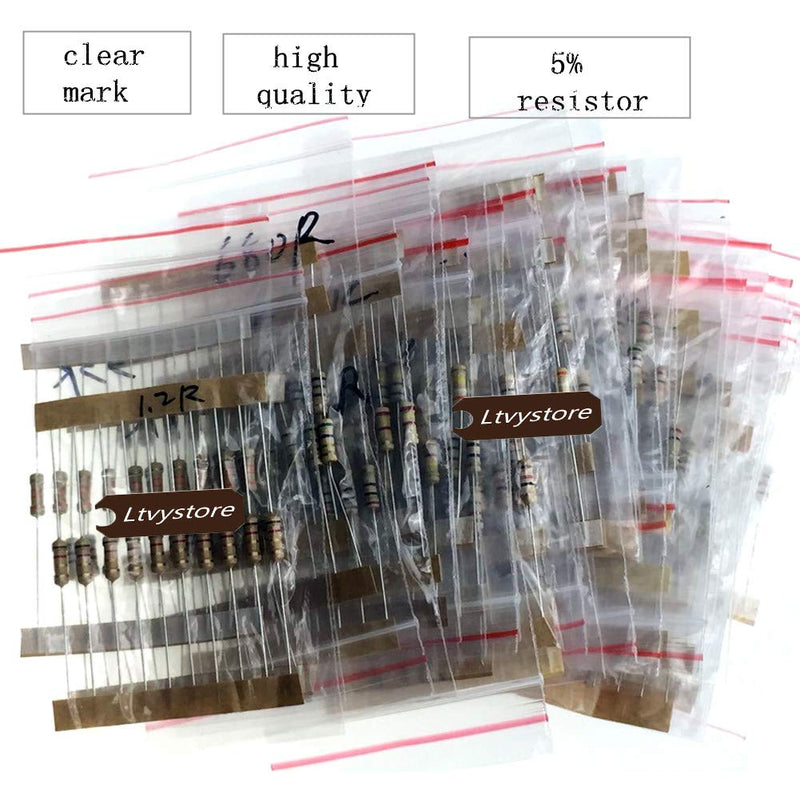 Ltvystore 1000PCS 100 Values 1 ohm -10M ohm 1/2W Metal Carbon Film Resistors Assortment Kit Assorted Set