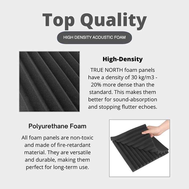 TRUE NORTH Acoustic Foam Panels 12 Pack (1" or 2" Thick) – Acoustic Panels, Sound Proof Foam Panels, Sound Proof Padding, Studio Foam, Soundproof Foam, Sound Foam, Sound Panels, Studio Equipment 1 inch