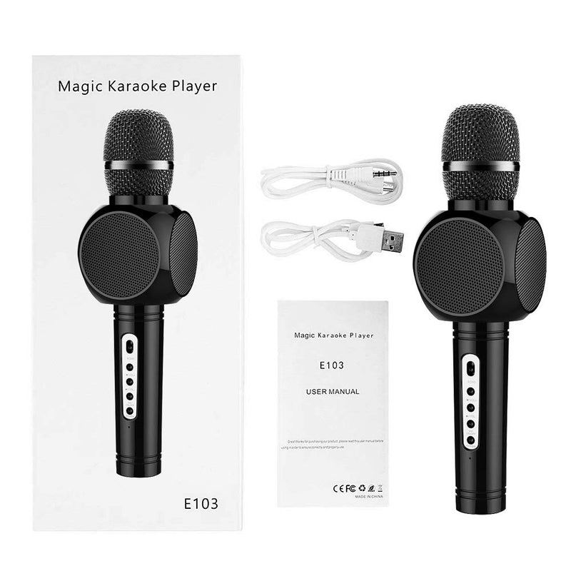 Wireless Karaoke Microphone,Ksera Portable Handheld Karaoke System 4-in-1 Bluetooth Mic with Speaker for Children Home Party Song Record KTV and Speech, Compatible with Android iPhone iPad PC （Black Black