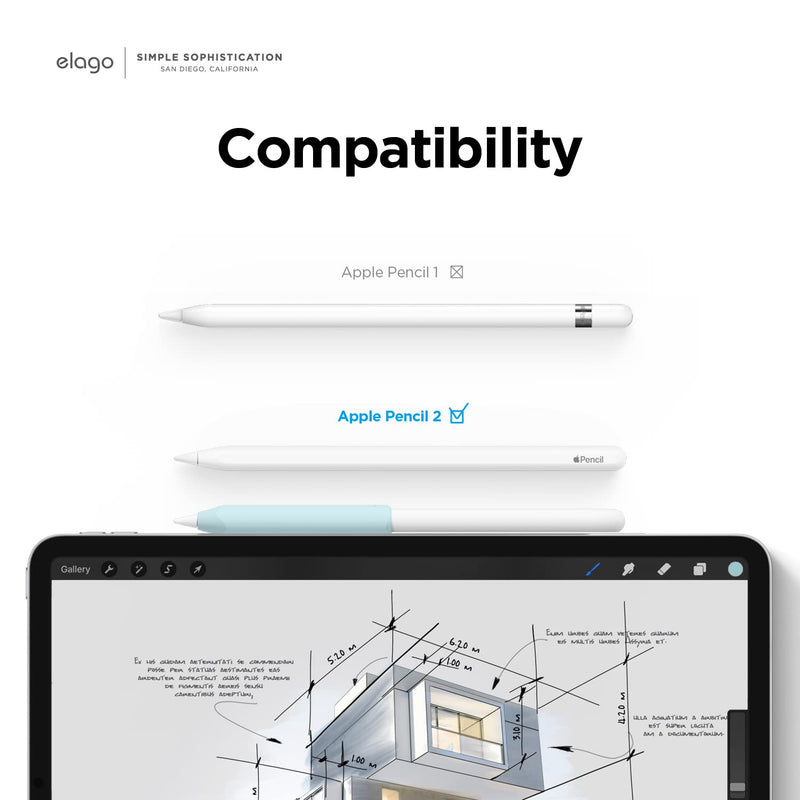 elago Pencil Grip 2 Pack Silicone Holder Compatible with Apple Pencil 2nd Generation, Compatible with iPad Pencil 2 Cover, Stylus Sleeve, Ergonomic Design, Compatible with Double Tap(Dark Grey, Mint) Dark Grey, Mint