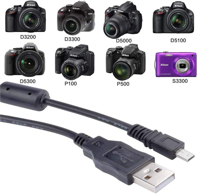 UC-E6 USB Date Cable Replacement Photo Transfer Cord Compatible with Nikon Digital Camera UC-E16 UC-E17 SLR DSLR D3300 D750 D7200 Coolpix L340 L32 A10 P520 S6000 S9200 S6300 and More (1.5m/Black)