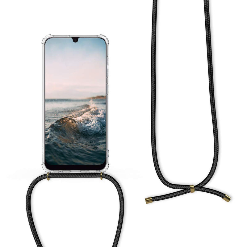 kwmobile Crossbody Case Compatible with Samsung Galaxy A50 - Case Clear TPU Phone Cover w/Lanyard Cord Strap - Transparent/Black transparent / black