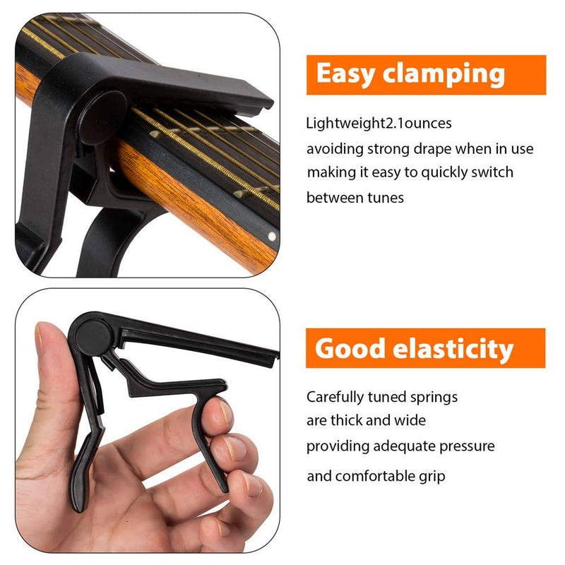 Guitar Capo, for 6 String Acoustic and Electric Guitars, Bass,Mandolin, Ukulele, Black Guitar Capo