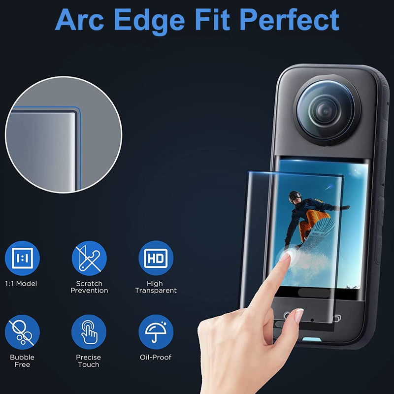 FiTSTILL Insta 360 X3 Sticky Easy Installation Lens Guard Screen Tempered Film Set, Lens Silicone Protector for Insta360 X3 Accessories LCD Tempered Glass 9H Hardness Scratch Resistant