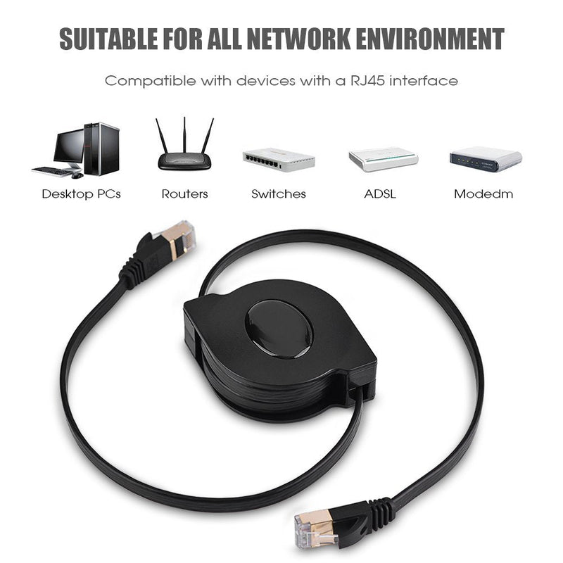 FOSA CAT 7 Ethernet Cable, Retractable CAT7 RJ45 600MHz Patch Shielded LAN Network Cable Flat Ethernet Cord