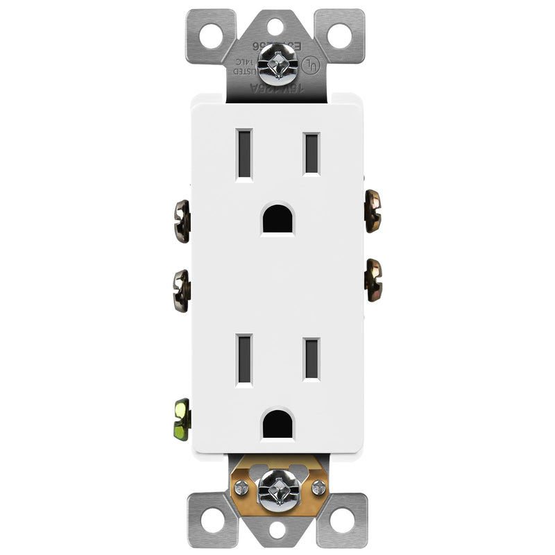 ENERLITES Decorator Receptacle, Residential Grade Wall Outlet, 15A 125V, Self-Grounding, 2-Pole, 3-Wire, 5-15R, UL Listed, 61501-W-10PCS, White,10 Pack Non Tamper Resistant
