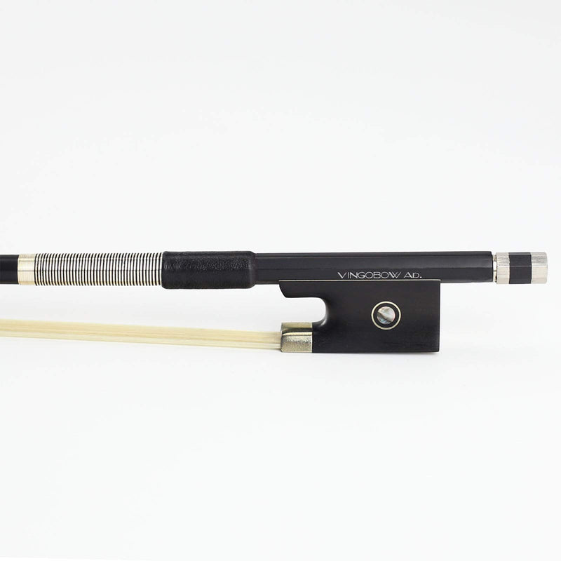 Carbon Fiber Violin Bow Half 1/2 Size VINGOBOW 100V Advanced Level 62cm Parisian Eyes Ebony Frog Real Mongolian White Horse Hair Warm Clear Tone Straight Smooth Screw Great Flexibility Black