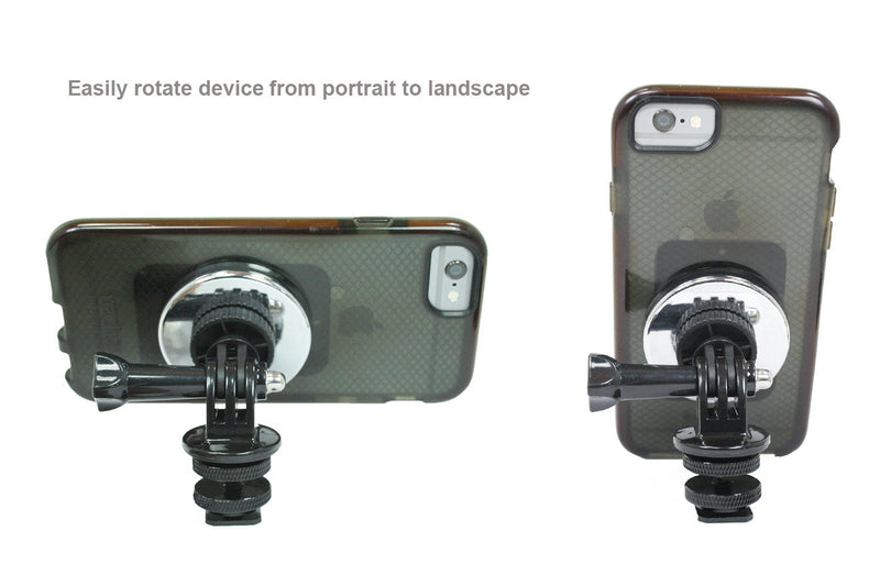 Livestream Gear - Universal Magnetic Phone Mount, Sport Camera Tripod Adapter, and Hot Shoe Adapter for use with DLSR Camera or Tripod. Easily Attach a Phone via Magnetic Mount and Metallic Plates.