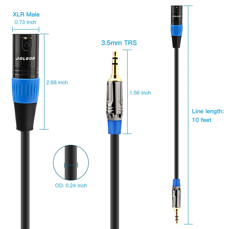 [AUSTRALIA] - 3.5mm to XLR Cable, Unbalanced 1/8" Stereo Plug to XLR Male Microphone Cable, XLR to 3.5mm Cable, Compatible with iPhone, iPod, Computer, Video Camera, and More, 10 Feet - JOLGOO 