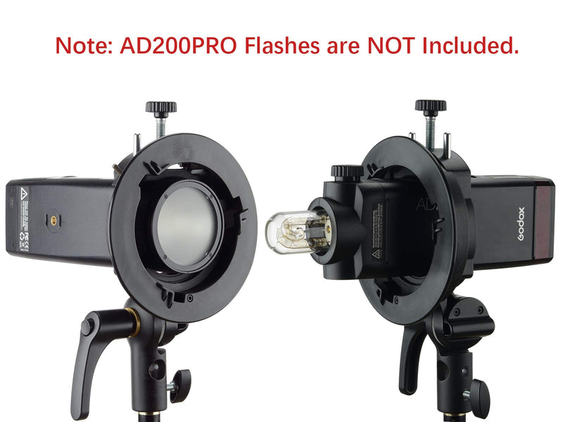 Godox S2 Speedlite S-Type Bracket Bowens Mount Flash Holder for Godox V1 AD200Pro AD400Pro AD200 and Other Flashes, Precise Tilt Control, Large Handle, Integrated Umbrella Mount with Diffuser