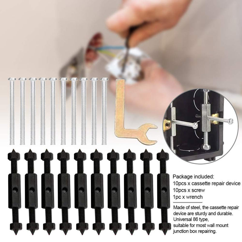 10pcs 86 Type Sturdy Junction Box 10 Screws Tools Switch and Socket Cassette Repair Device 1 Wrench(Material: Steel) Material: Steel