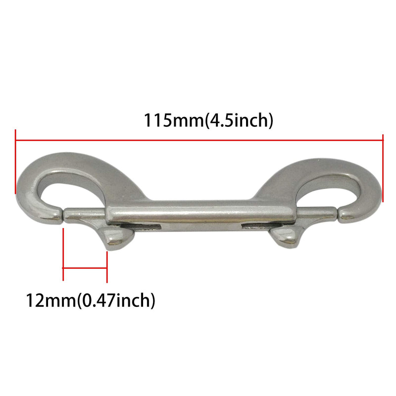 Pair of 316 SS Marine Grade 4-1/2''(115MM) Double Ended Bolt Snap Hook Double End Snap Trigger Chain Diving Clips for Water Bucket/Dog Leash/Pet Feed Bucket/Pet Hammock (Silver)