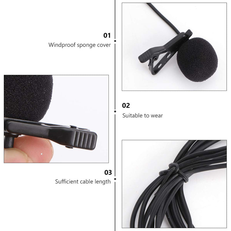 Hemobllo Mini Microphone Portable Clip on Lapel Lavalier Condenser Wired Microphone Mic for Mobile Phone Camera Laptop (Black)