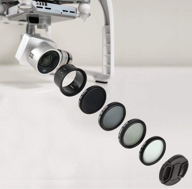 37MM Filter Kit for DJI Phantom 3 Series Drones. Kit Includes: CPL, ND4, ND8, UV, Lens Cap, Cap Keeper + eCostConnection Microfiber Cloth