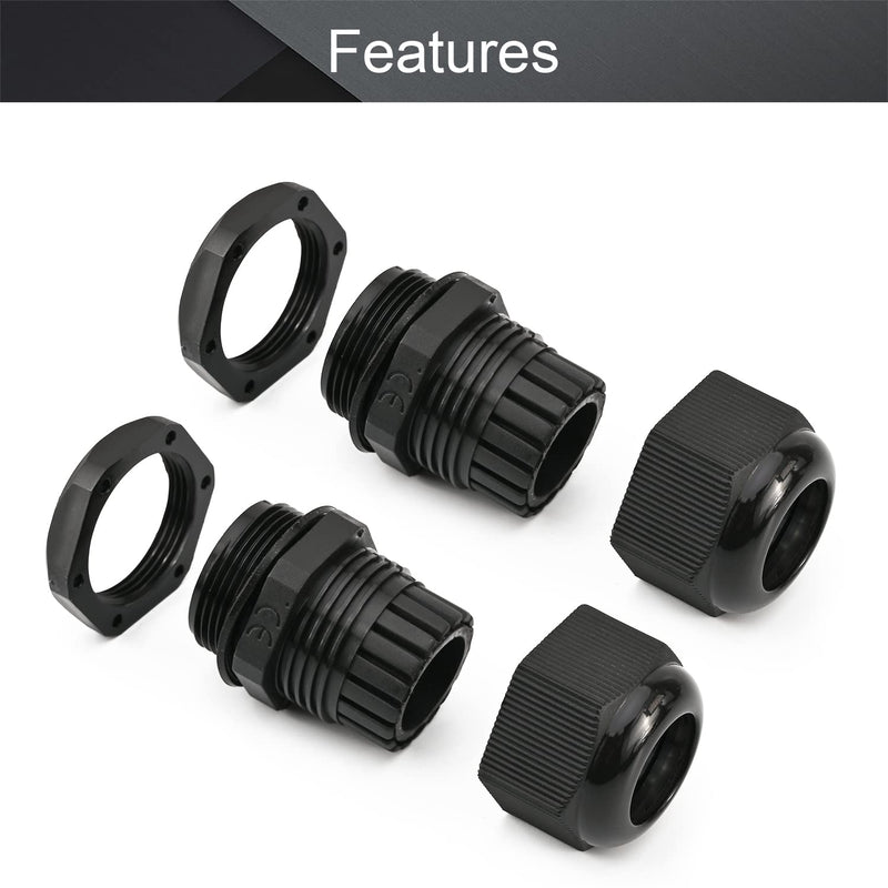 Fielect 5Pcs Waterproof Plastic PG21 Cable Glands Joints Adjustable Connector Black for 16-21mm Dia Cable