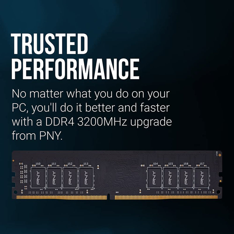 PNY Performance 16GB DDR4 DRAM 3200MHz (PC4-25600) CL22 (Compatible with 2666MHz, 2400MHz or 2133MHz) 1.2V Desktop (DIMM) Computer Memory ‚Äì MD16GSD43200-TB Eco Packaging