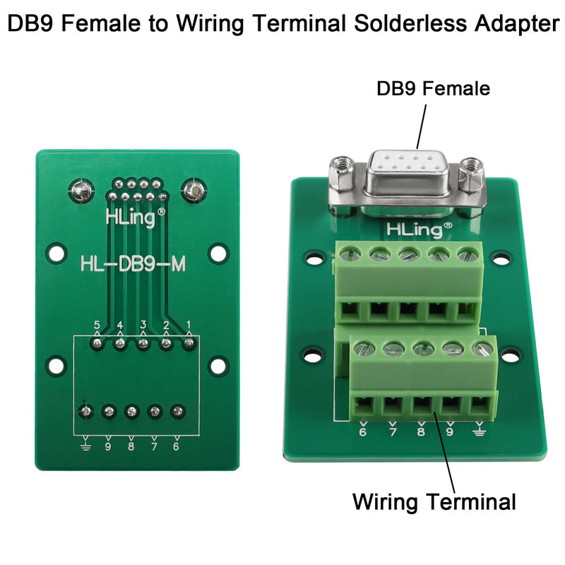 QIANRENON RS232 DB9 Female Connector Breakout Board DB9 Female to Wiring Terminal Solderless Adapter RS232 Serial Test Block Module, for DB9 Serial Communication Prototyping or Troubleshooting