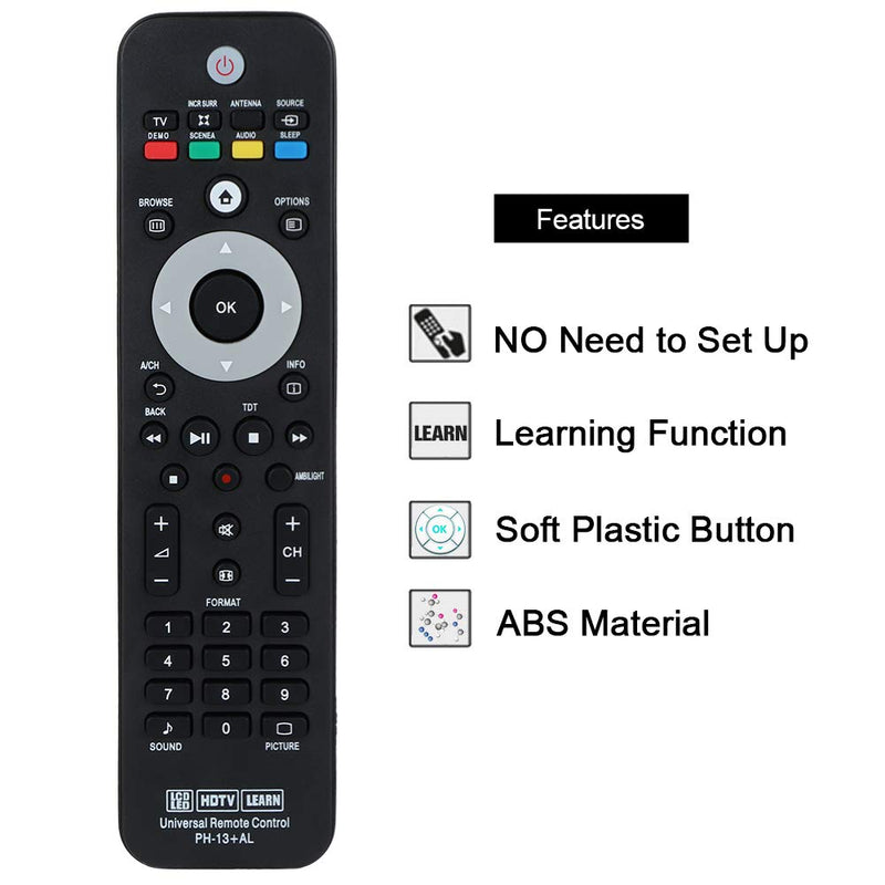 Gvirtue Universal Replacement Remote Control for Philips Brand TV, URMT41JHG003, URMT39JHG001, URMT39JHG002, URMT39JHG003, URMT41JHG006, URMT41JHG010 （PH-13） PH-13