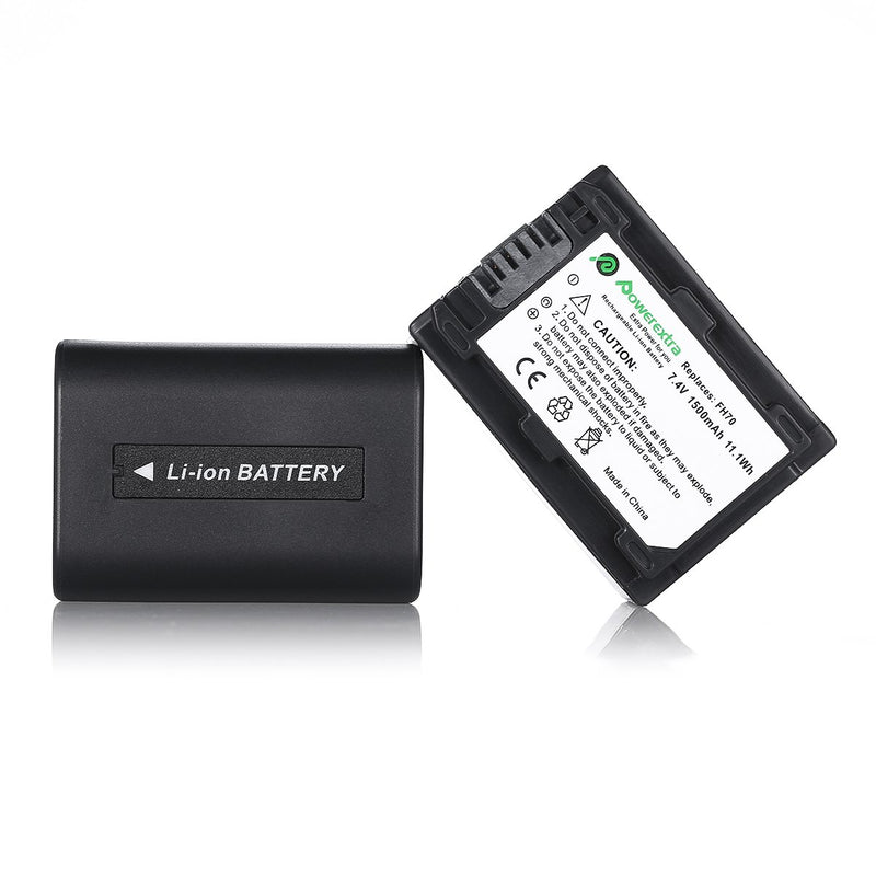 Powerextra 2 PCS Sony NP-FH70 Replacement Li-ion Battery For Sony DCR-DVD650, DCR-HC20, DCR-HC21, DCR-HC22, DCR-HC48, DCR-HC51, DCR-HC52, DCR-HC53, DCR-HC62, DCR-SR42, DCR-SR45, DCR-SR65, DCR-SR82