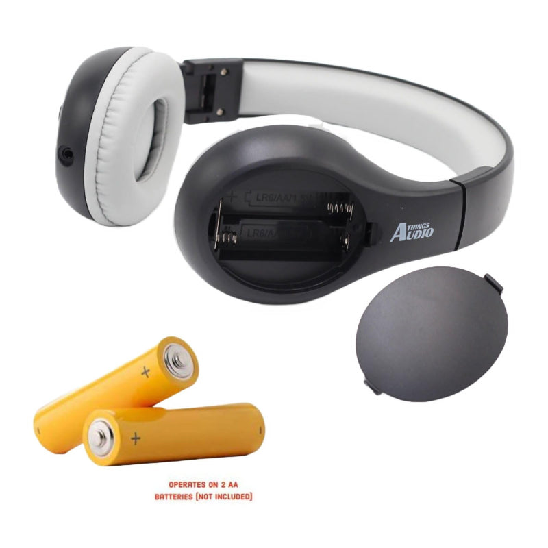 Things Audio Portable Personal FM Radio Headphones Pull-Out Antenna for Great Reception, Walking, Jogging, Relaxing, School, Talk Radio - Powered by 2AA Batteries (Not Included) (Black & Gray) Black & Gray