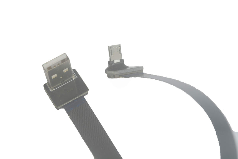 Short Flat Slim Thin Ribbon FPC Micro USB Male 90 Degree Angled up to Standard USB A Male Receptacle 90 Degree Angled for sync and Charging Black (15CM Micro USB up to Standard USB UP) 15CM Micro USB up to Standard USB UP