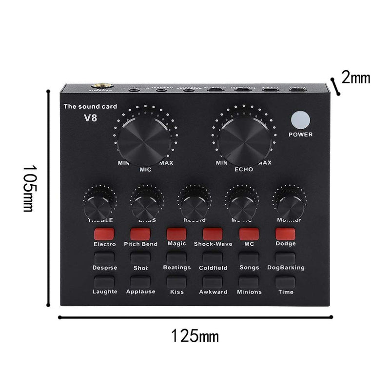 [AUSTRALIA] - BAOYOU V8-Live Sound Card, USB Audio Interface Intelligent Volume Live Sound Card, Adjustable Audio Mixer Sound Card with Multiple Funny Sound Effect for Live Recording, Home KTV, Voice Chat 125x105x25mm Black 