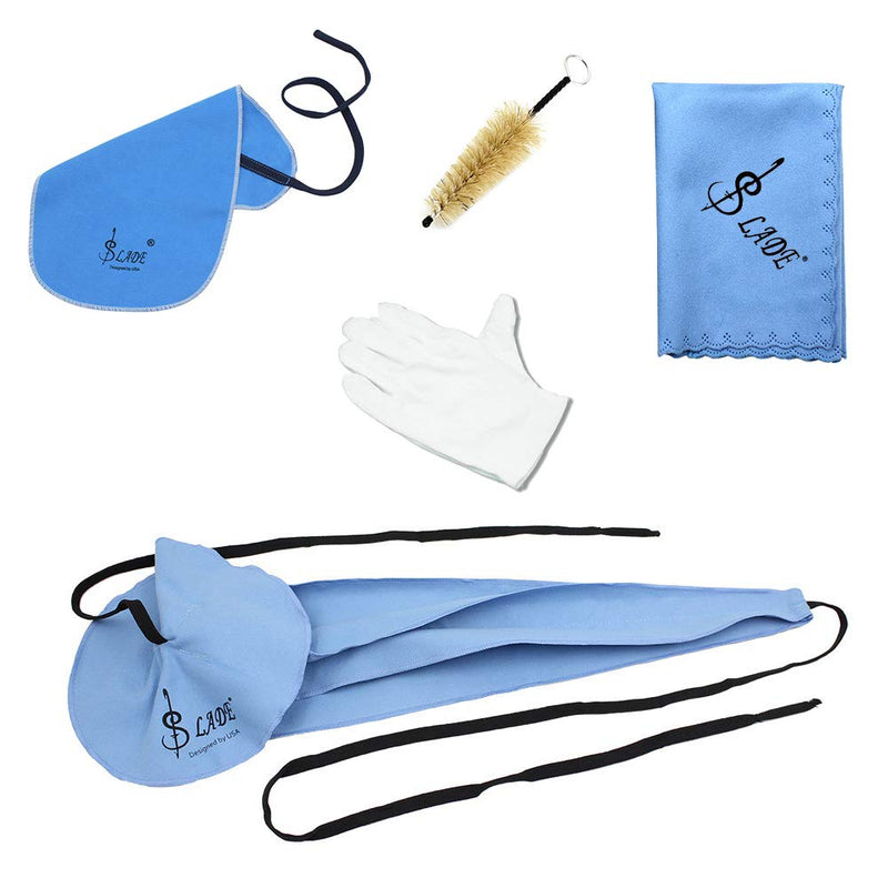 Mowind Saxophone Sax Cleaning Tool Mouthpiece Brush Cleaning Cloth Gloves Cleaning Kit 5-in-1 with Bag