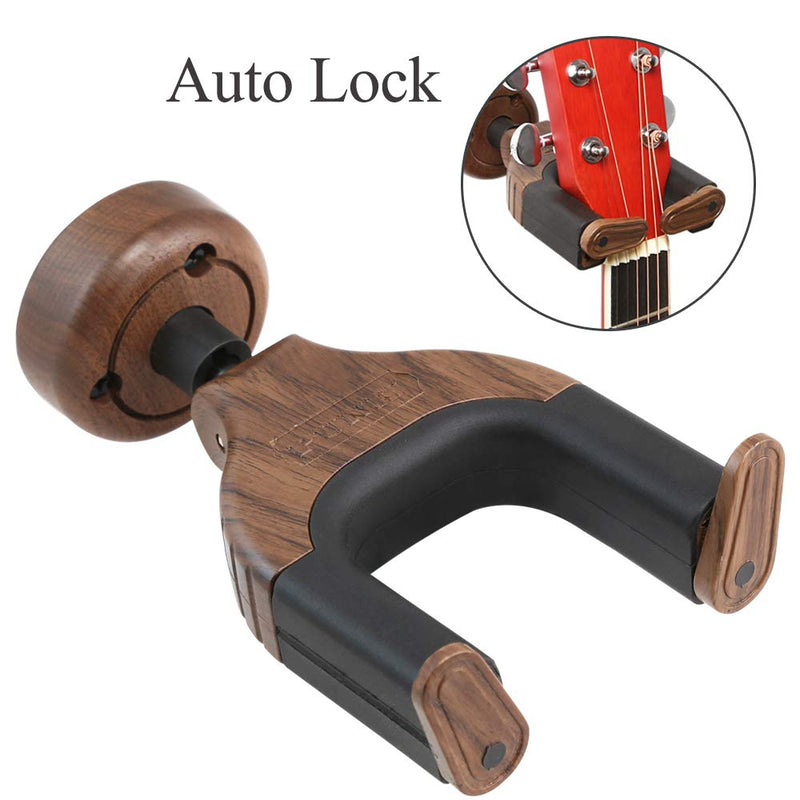 Black Walnut Hardwood Guitar Hook for Wall, Guitar Hook Hanger Wall Mount with Auto Lock for Acoustic and Electric Guitars, Bass and Banjo (Black walnut) Black walnut
