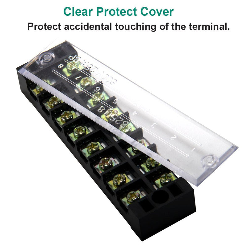 MILAPEAK Terminal Block and Strip - 4 pcs 8 Positions 600V 25A Dual Row Screw Terminals Strip with Cover + 8 pcs 400V 25A 8 Positions Pre-Insulated Terminal Barrier Jumper Strips Black & Red 25A 8P+8pcs Jumpers